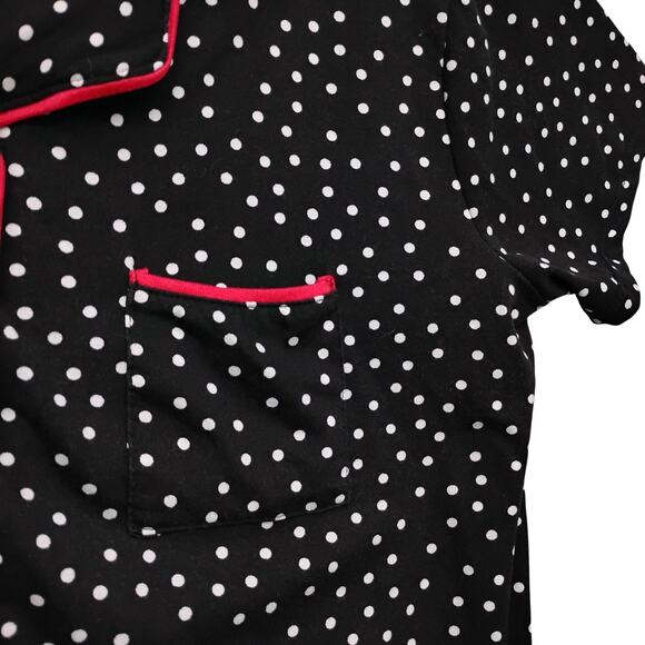 Joan Vass Pajama Tops Size Medium Black and White Polka Dot Button Down - Picture 5 of 8